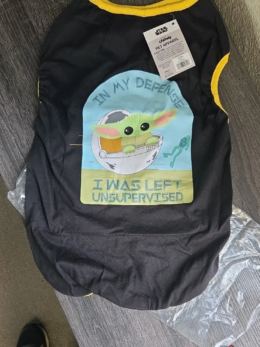 Star Wars Grogu 'I Was Left Unsupervised' Black & Yellow Trim Dog Tee